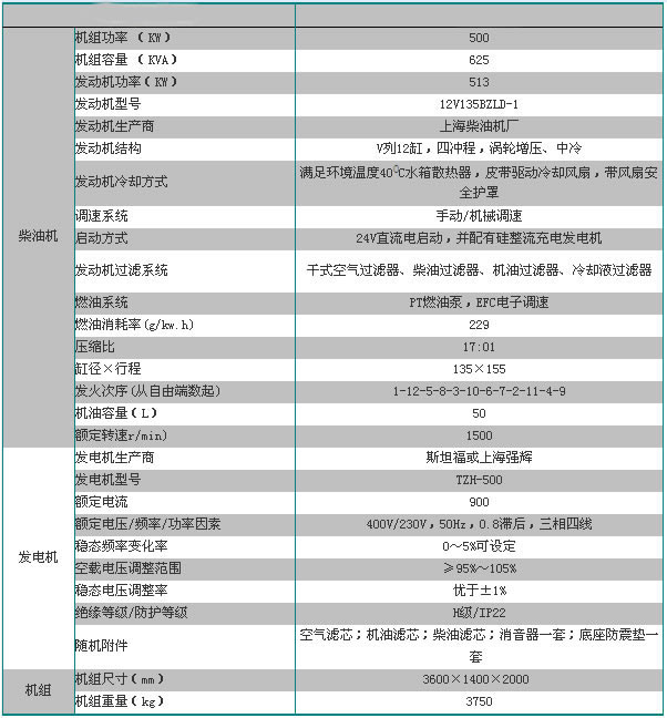 上柴發電機參數